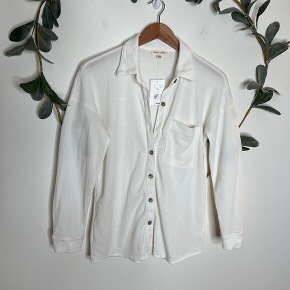 NWT WHite Waffle Knit Button Up LAST CALL - Picture 1 of 7